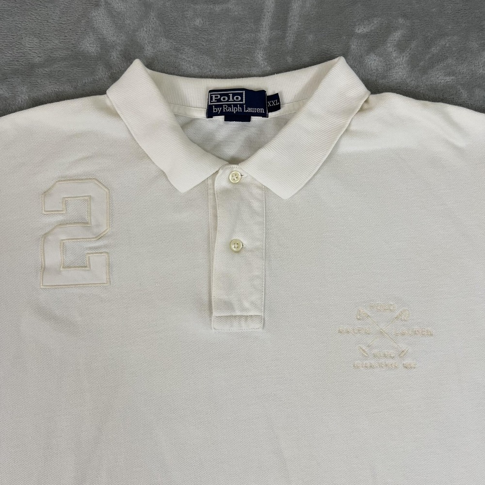 Vintage Polo Ralph Lauren Polo Shirt Mens 2XL White Embroidered Crest 2 Patch